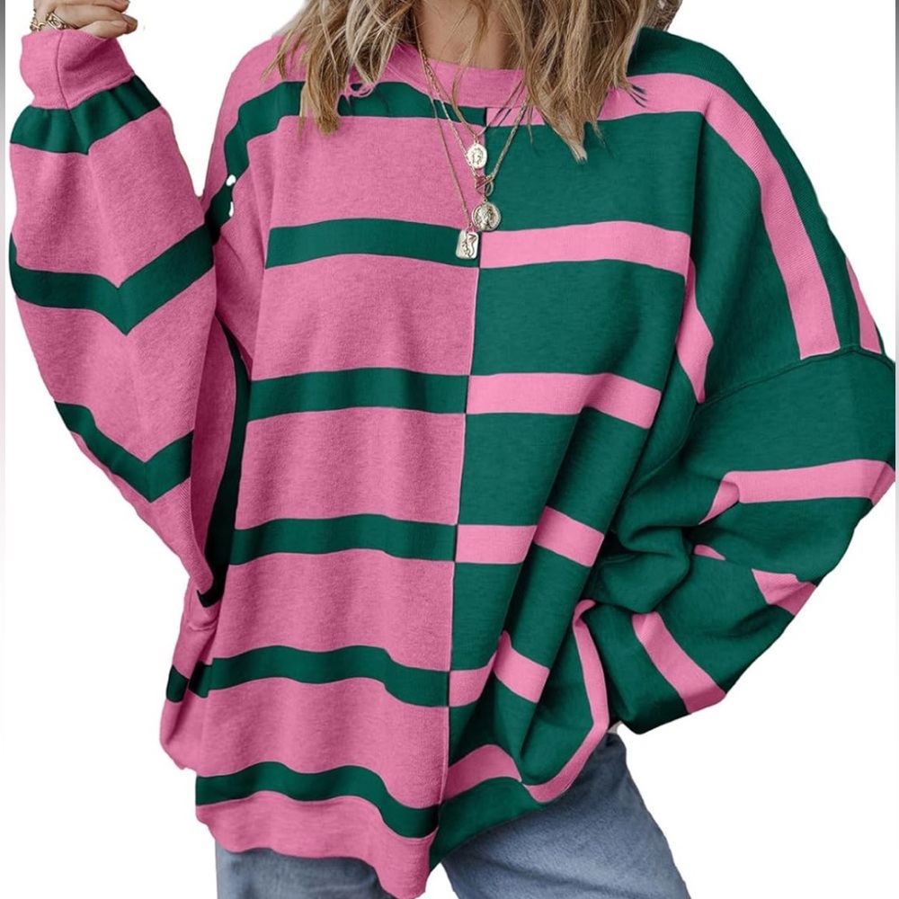 Pink and Green Striped Sweater